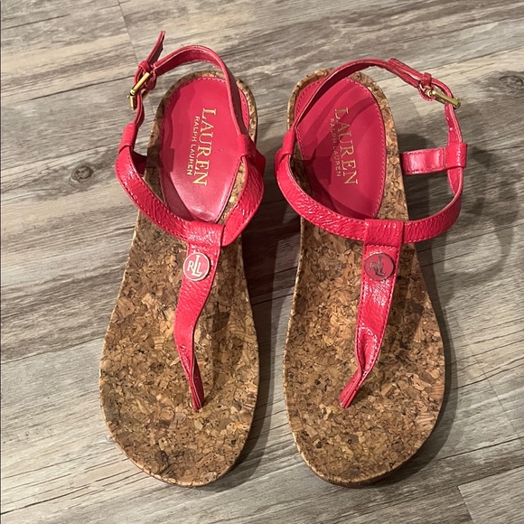 Lauren Ralph Lauren Shoes - Lauren Ralph Lauren Red Leather Cork Thong Sandals